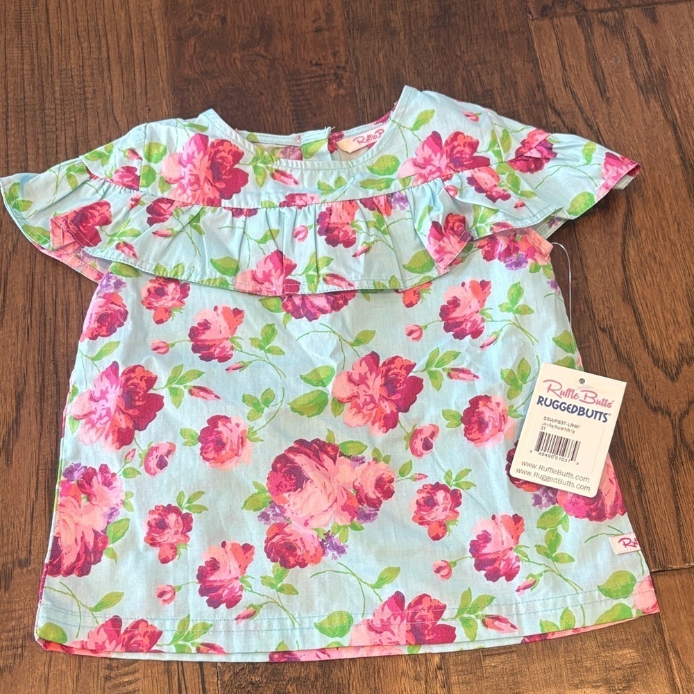 Ruffle Butts Floral Life is Rosy Shoulder Ruffle Top